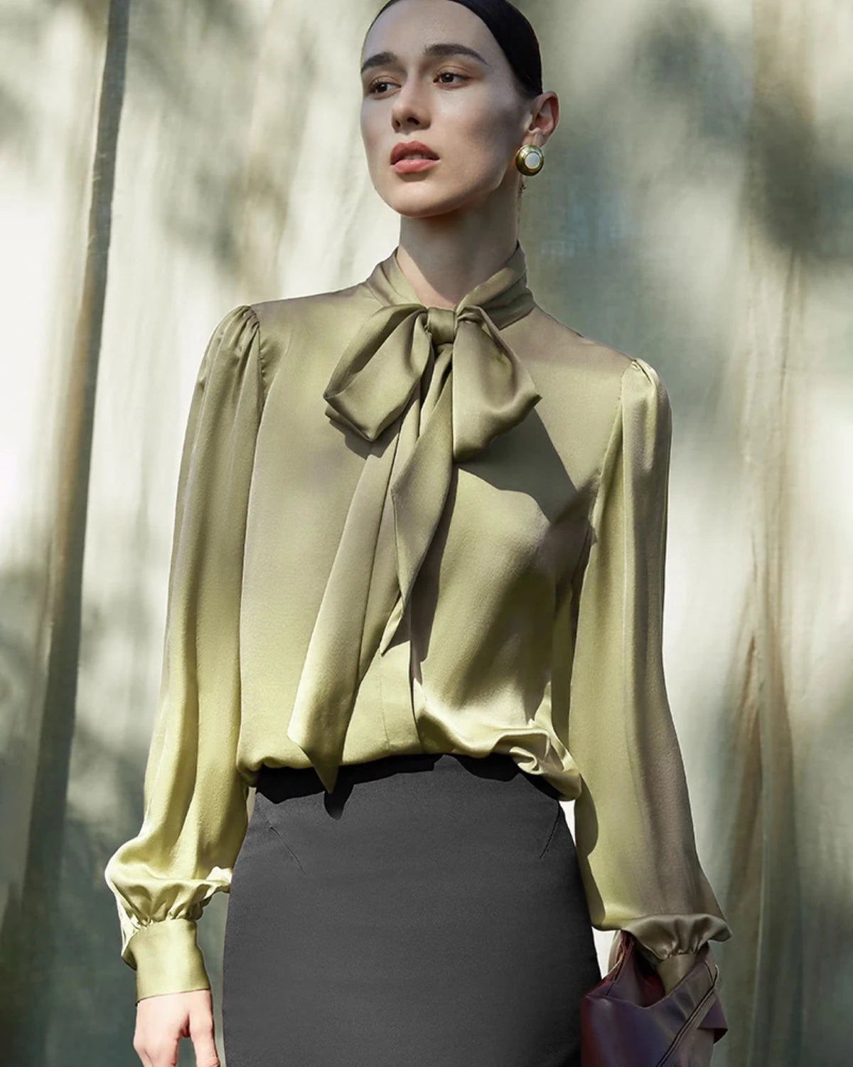 30モミ レディースシルク フロントタイブラウス