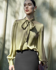 30モミ レディースシルク フロントタイブラウス