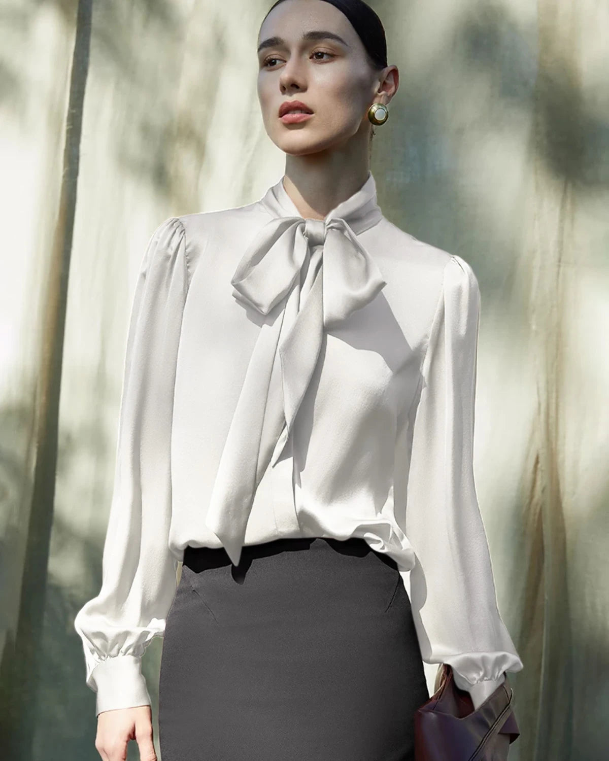 30モミ レディースシルク フロントタイブラウス