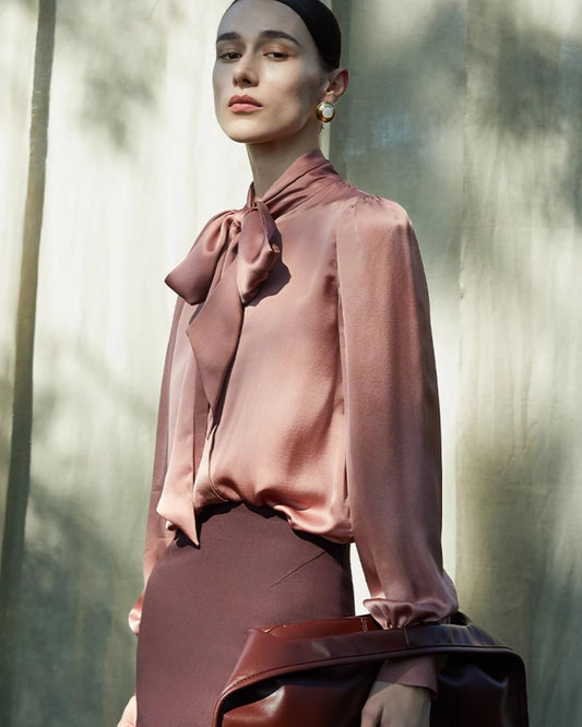 30モミ レディースシルク フロントタイブラウス