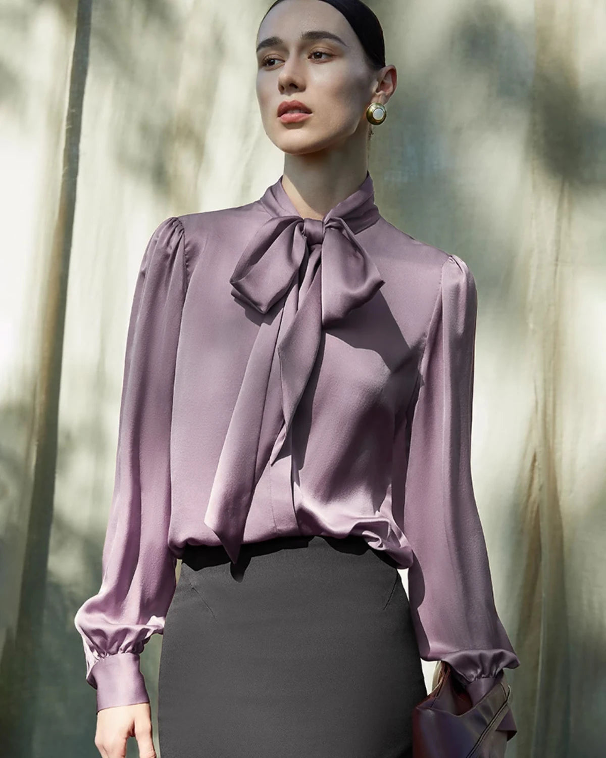 30モミ レディースシルク フロントタイブラウス