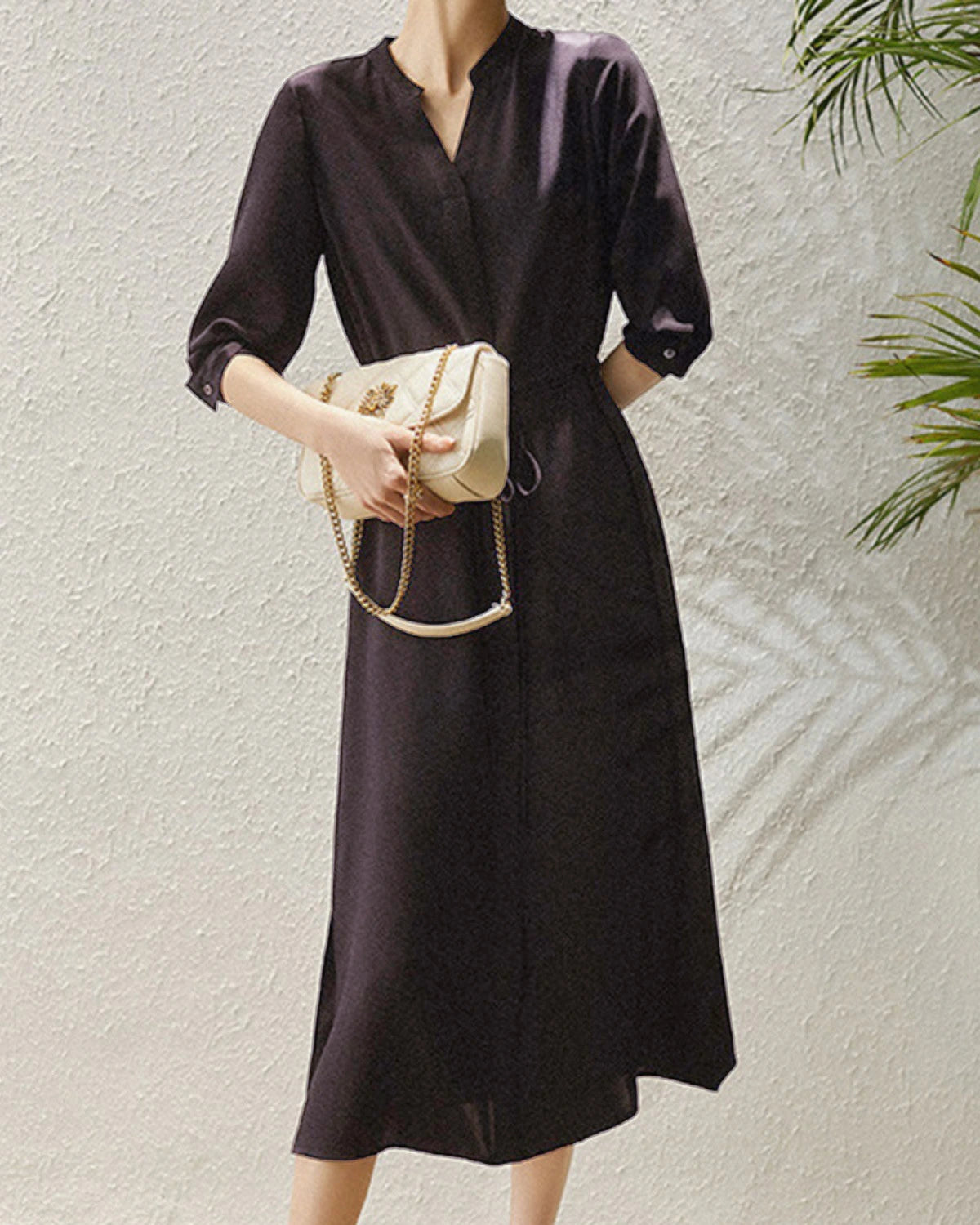 30匁シルク ドローストリング ミディシャツドレス