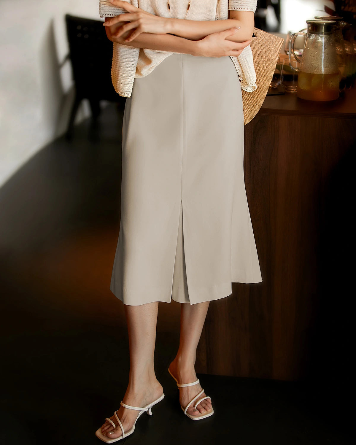 30モミ シルク マーメイド ミディスカート（スリット入り）