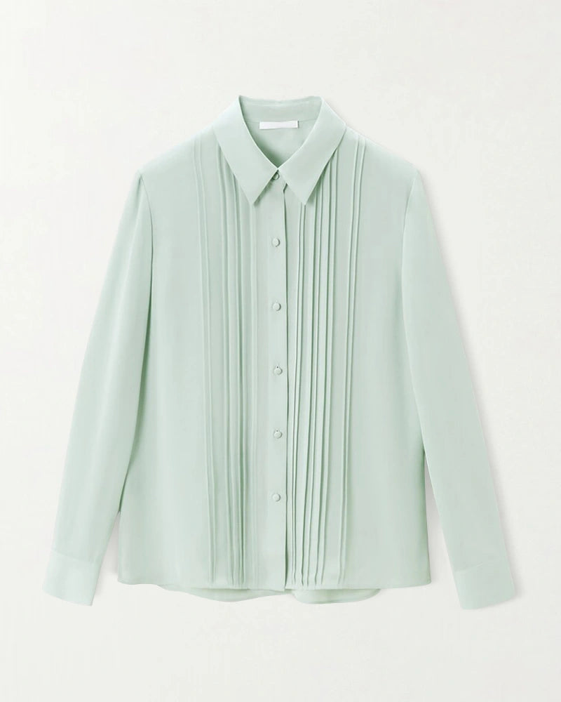 30モミシルク プリーツ 長袖ブラウス
