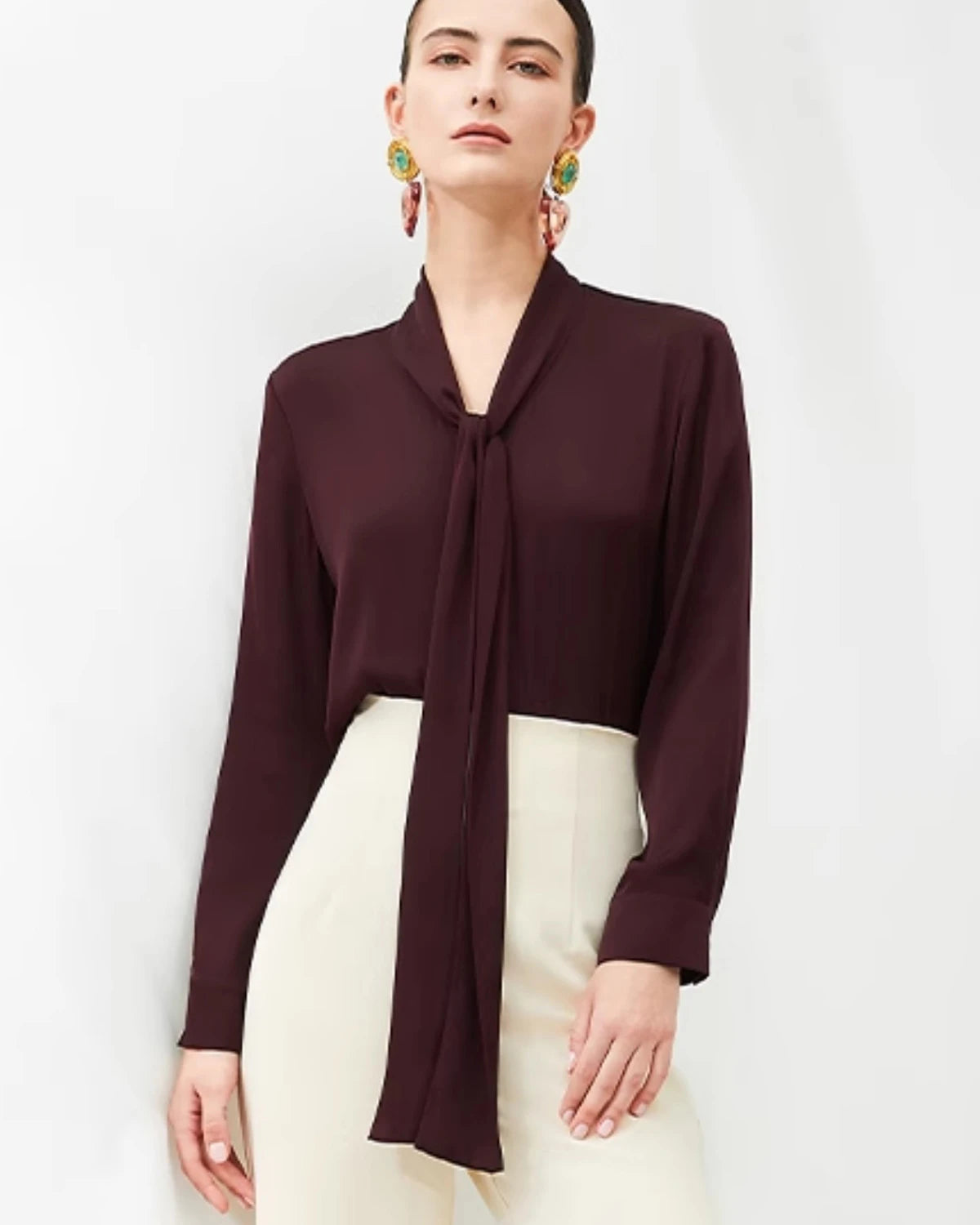 30匁シルク タイフロントブラウス