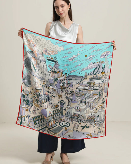 赤パイピングシルクスカーフ