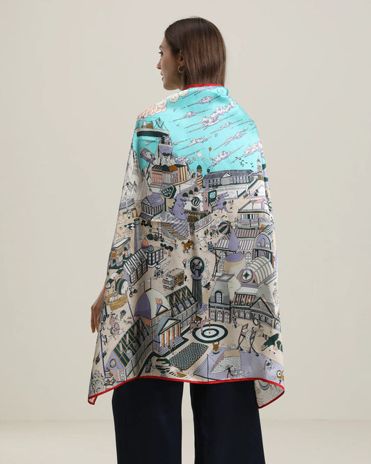 赤パイピングシルクスカーフ