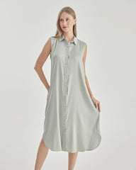 ベルト付きノースリーブシルクシャツドレス