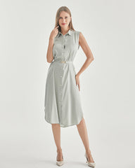 ベルト付きノースリーブシルクシャツドレス