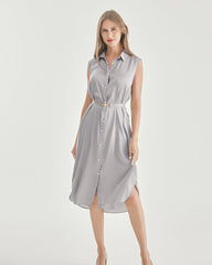 ベルト付きノースリーブシルクシャツドレス