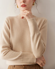 レディースベーシッククルーネックカシミヤセーター