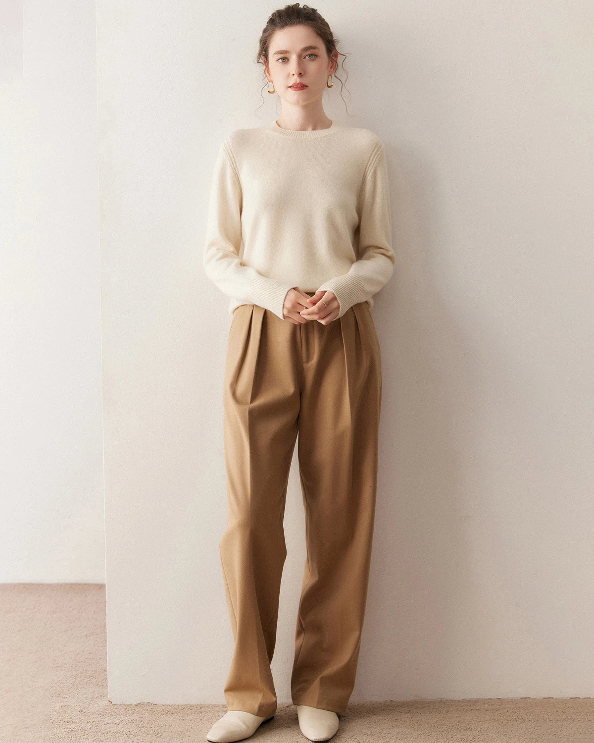 レディースベーシッククルーネックカシミヤセーター