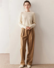 レディースベーシッククルーネックカシミヤセーター