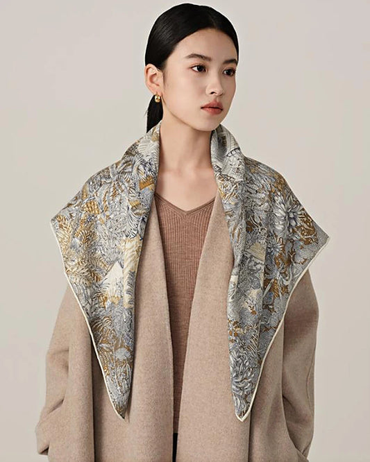 ボタニカル柄シルク大判スカーフ