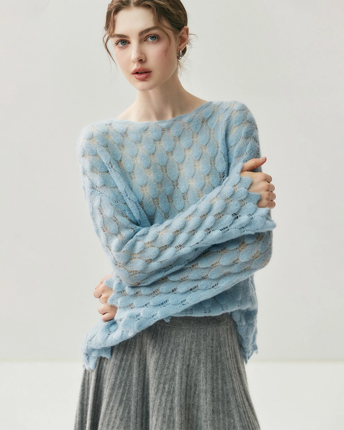 通気性シルクカシミヤ クルーネックプルオーバー