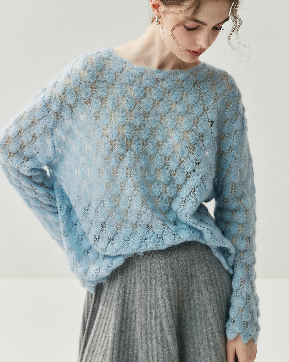 通気性シルクカシミヤ クルーネックプルオーバー