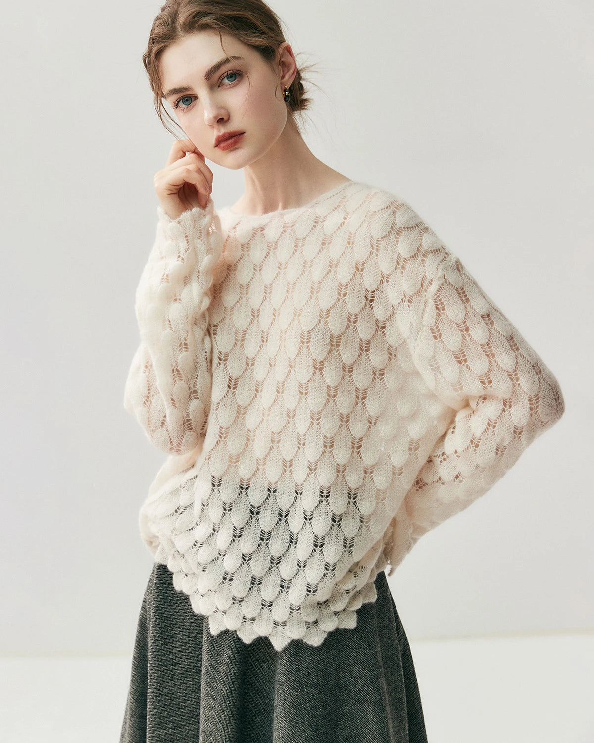 通気性シルクカシミヤ クルーネックプルオーバー