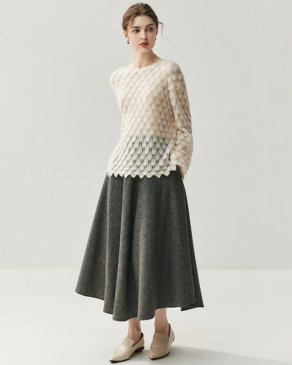 通気性シルクカシミヤ クルーネックプルオーバー