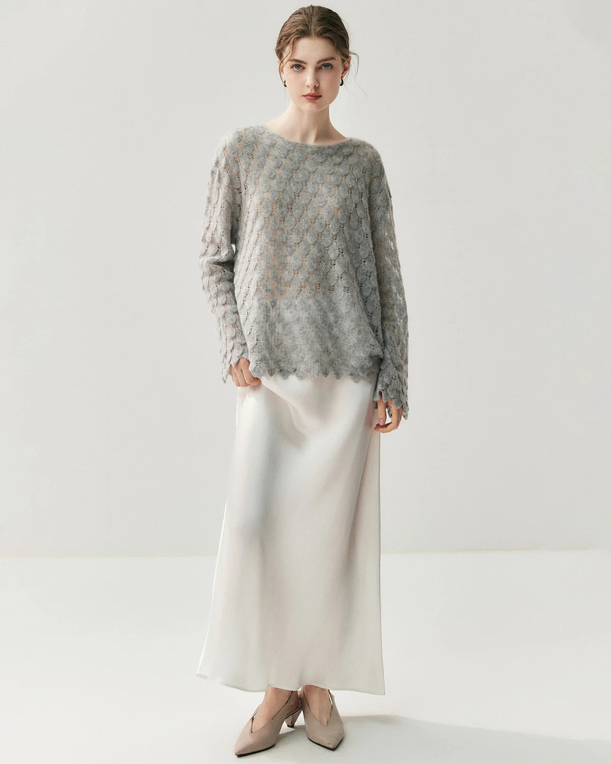 通気性シルクカシミヤ クルーネックプルオーバー