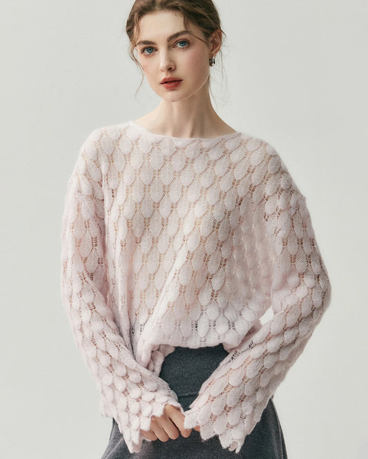 通気性シルクカシミヤ クルーネックプルオーバー