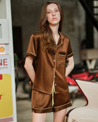 コントラストパイピング 半袖シルクパジャマセット