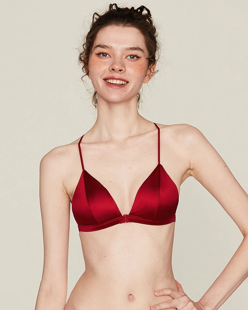 シルクフロントホックワイヤレスブラ＆ショーツセット