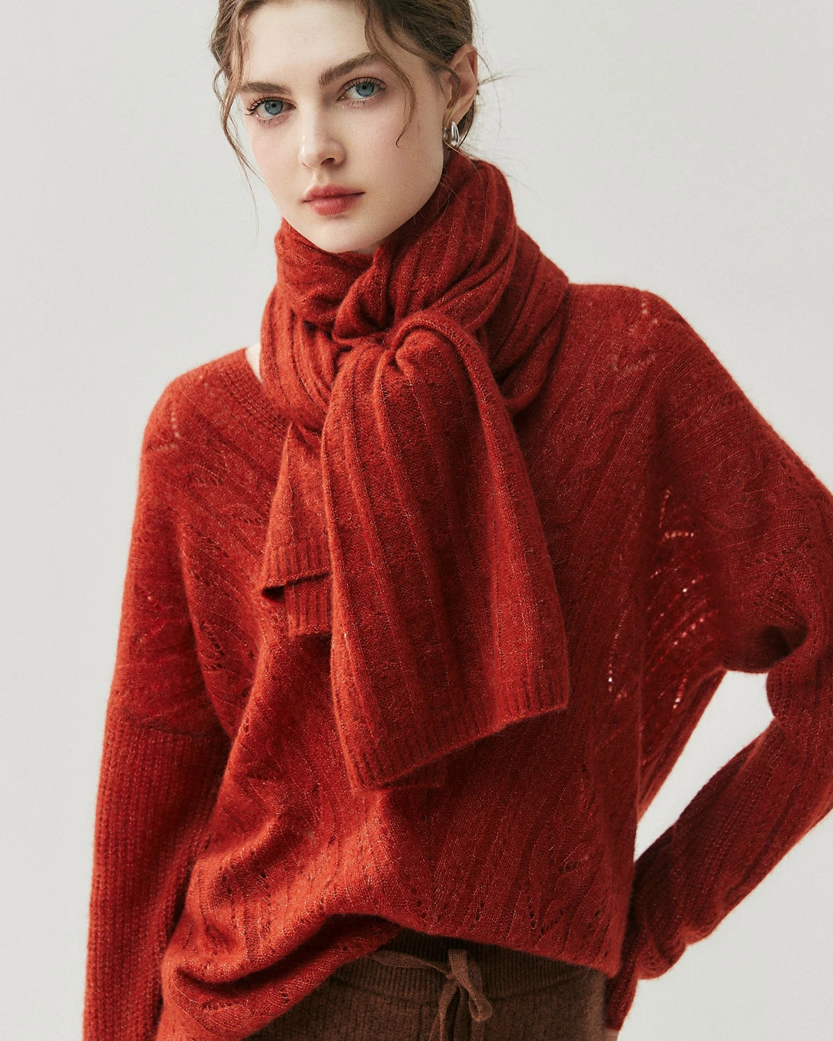 カシミヤシルク ケーブル編み スカーフラップ