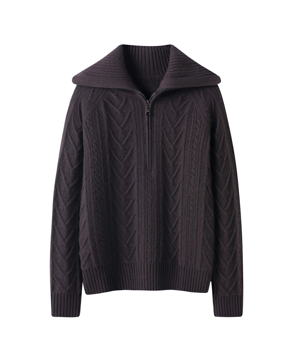 ケーブル編みハーフジップカシミヤセーター