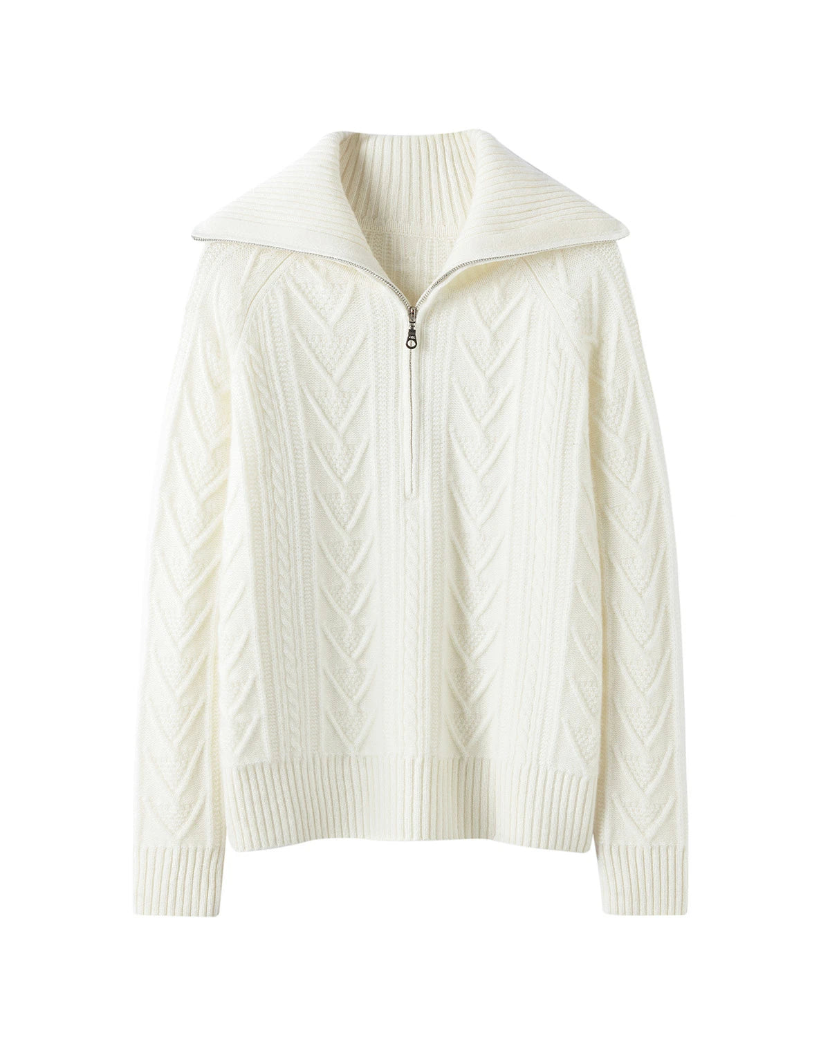 ケーブル編みハーフジップカシミヤセーター