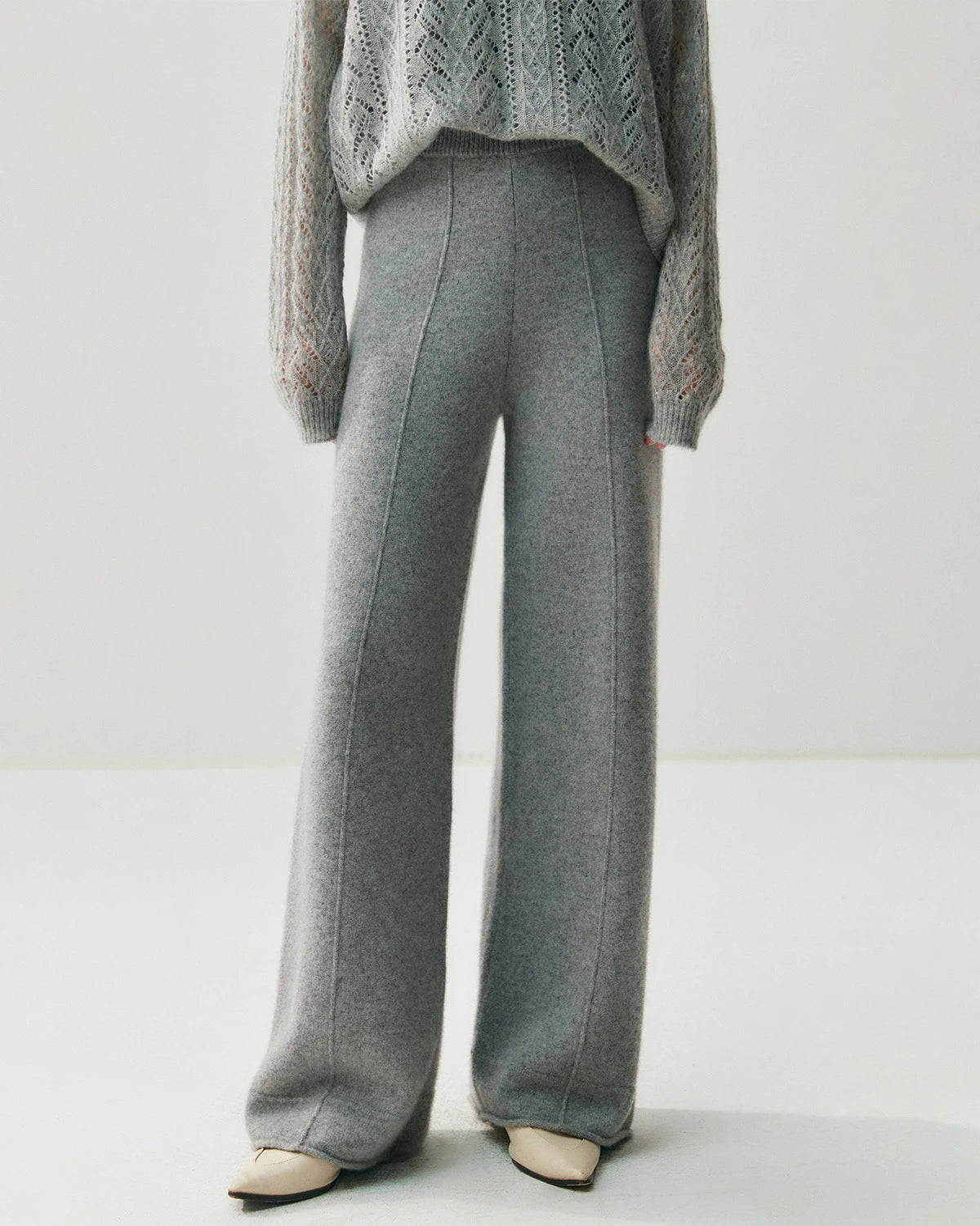 カシミヤウール フロントシーム ワイドレッグパンツ