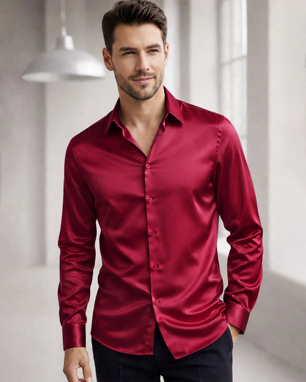 クラシックカラー メンズシルクロングシャツ