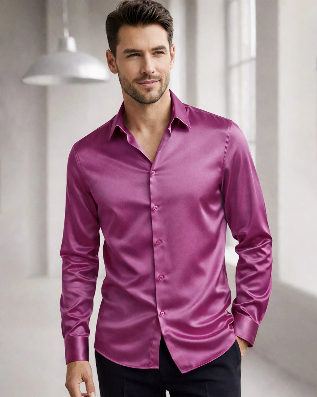 クラシックカラー メンズシルクロングシャツ