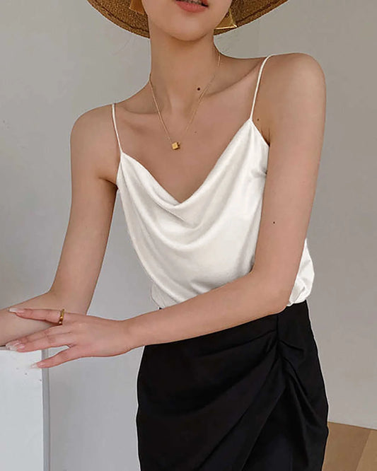 カウルネックのシルクキャミソール