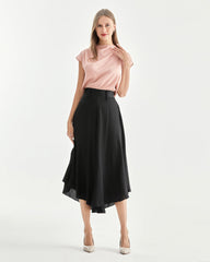 スタンドカラー キャップスリーブ シルクシャツ