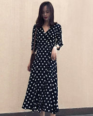 ドット柄シルクラップドレス