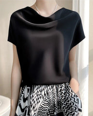 カウルネック キャップスリーブ シルクブラウス