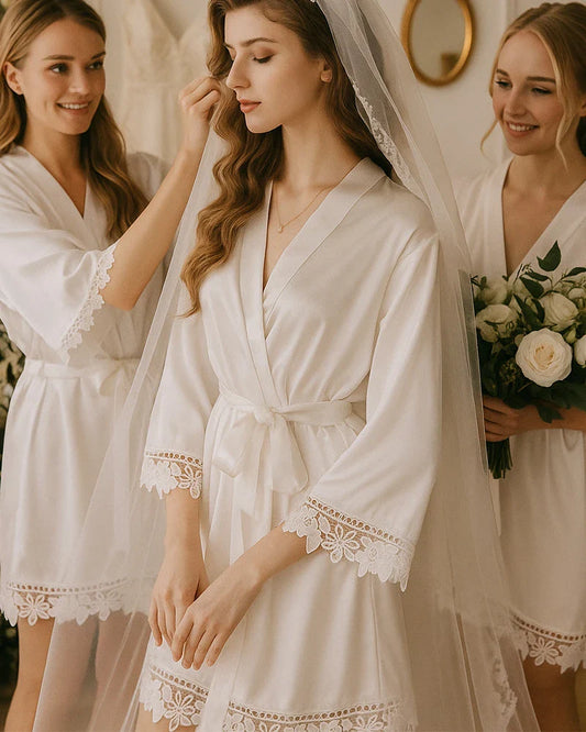 ウォッシャブルシルクレースブライダルローブ