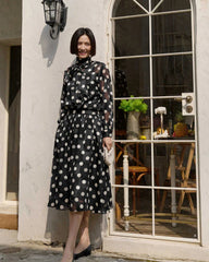 ドット柄シルクブラウス＆スカートセット