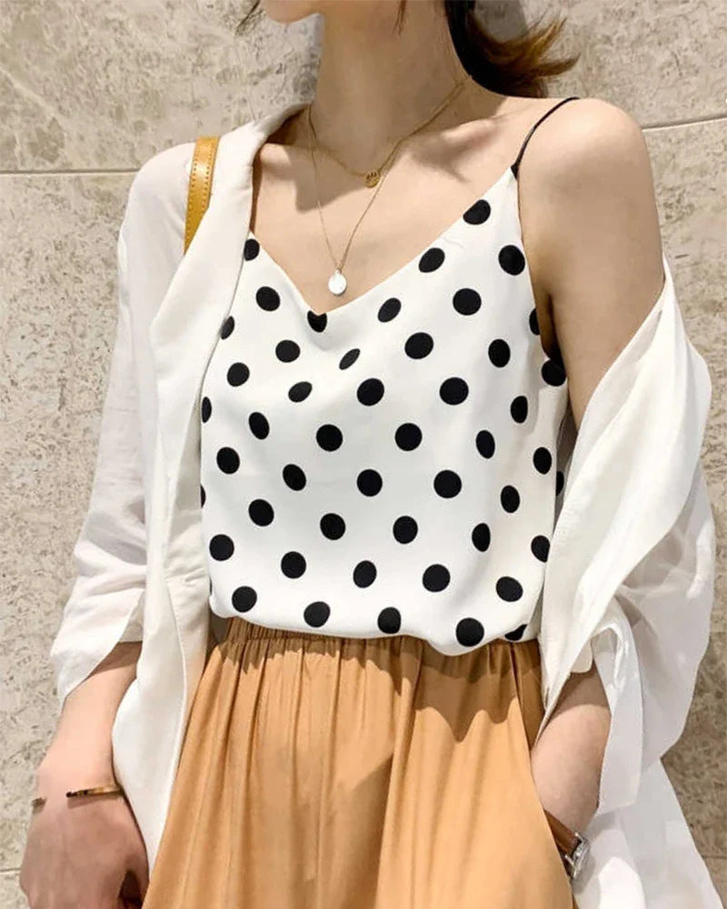 ドット柄シルクキャミソール