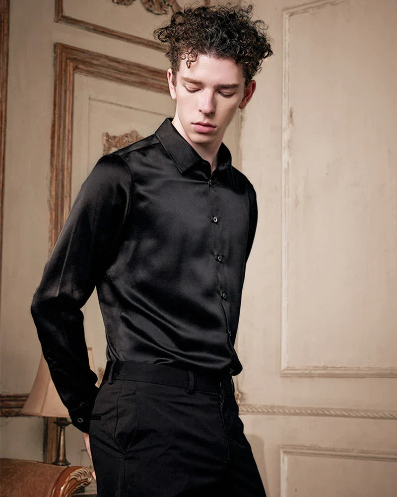 メンズ 洗える 長袖 シルクシャツ