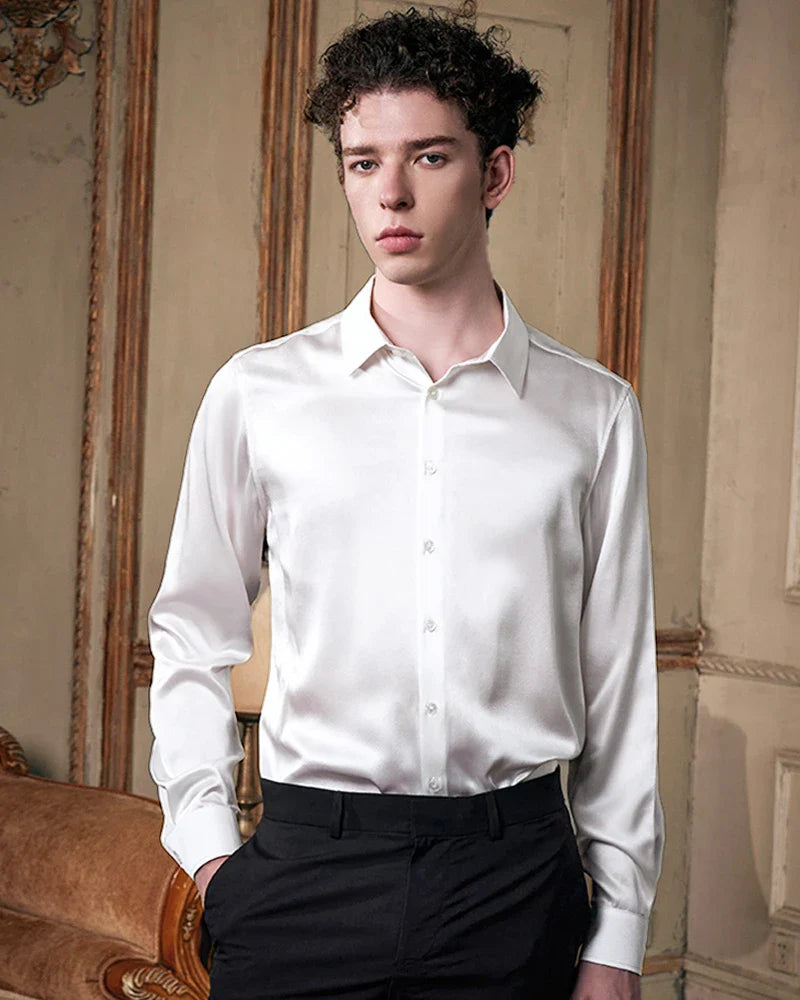 メンズ 洗える 長袖 シルクシャツ