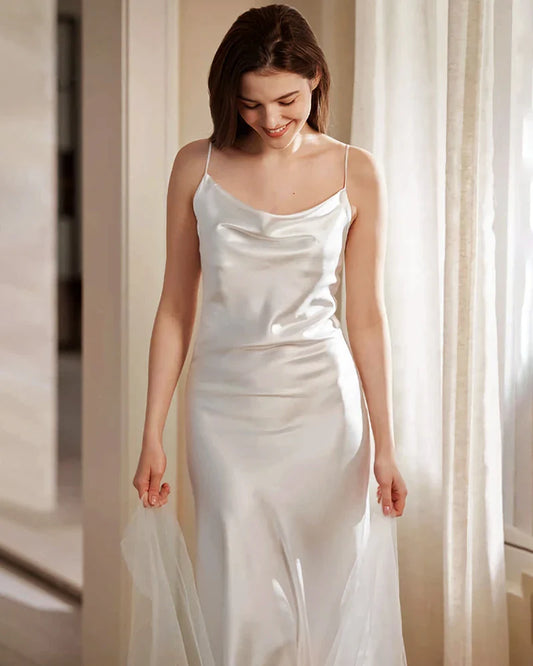 洗濯可能なロングシルクスリップドレス