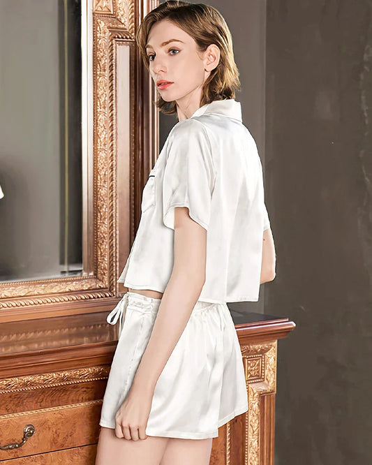 キュートなデザインの洗濯可能なシルクショートパジャマセット