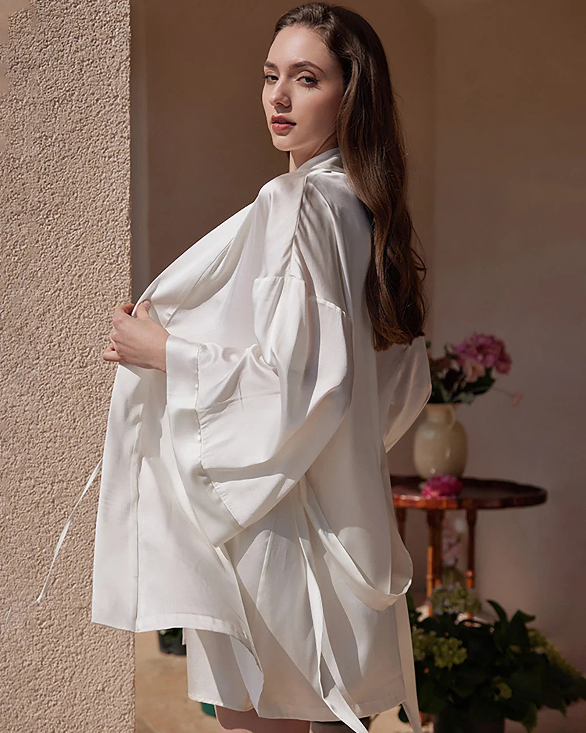 女性用ウォッシャブルシルクショートローブ