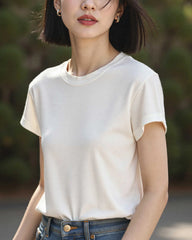 女性用シルクジャージークルーネックTシャツ