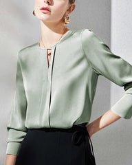 スリット入りレディースシルクブラウス