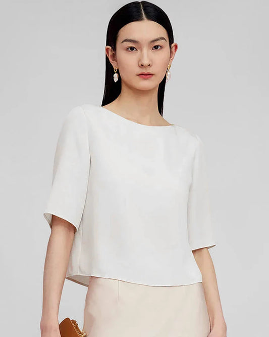 半袖シンプルシルクブラウス
