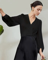 サープリスネック ラップ シルクブラウス