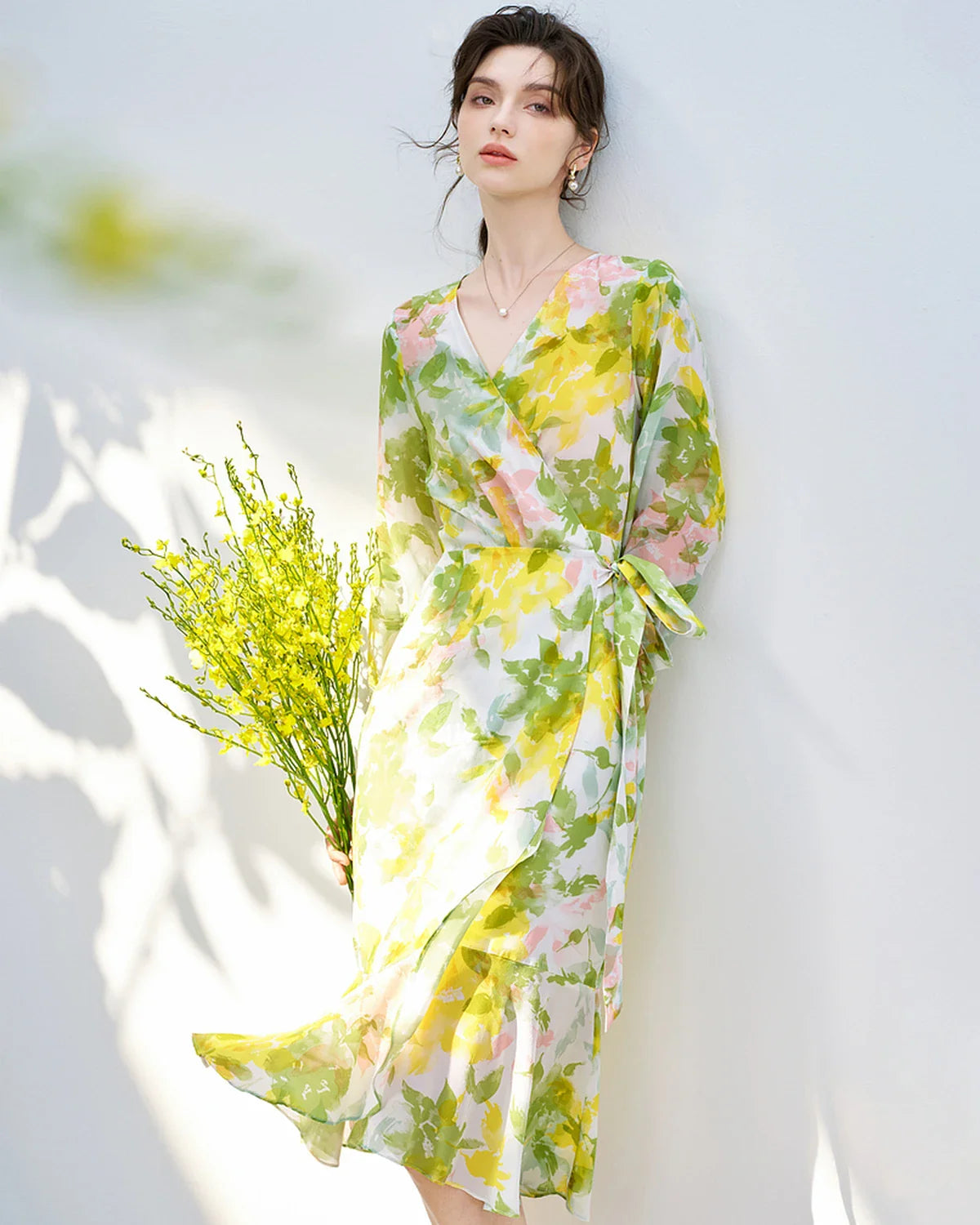 花柄シルクワンピース