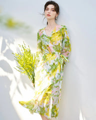 花柄シルクワンピース